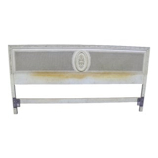 Louis XVI Style White Carved Cane King Size Headboard For Sale