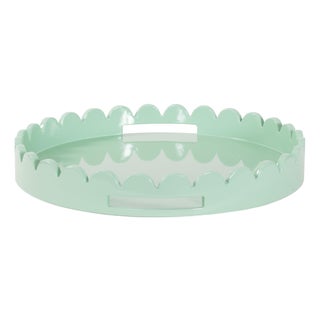Round Scalloped Riviera Tray - Sage Green For Sale