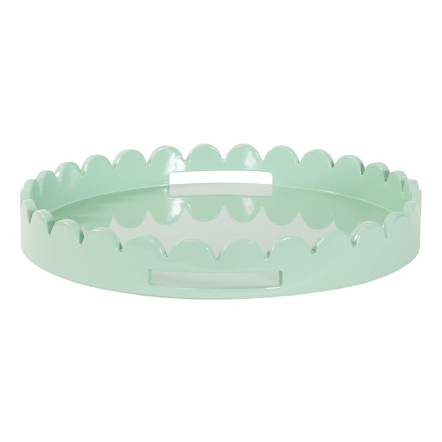 Round Scalloped Riviera Tray - Sage Green For Sale