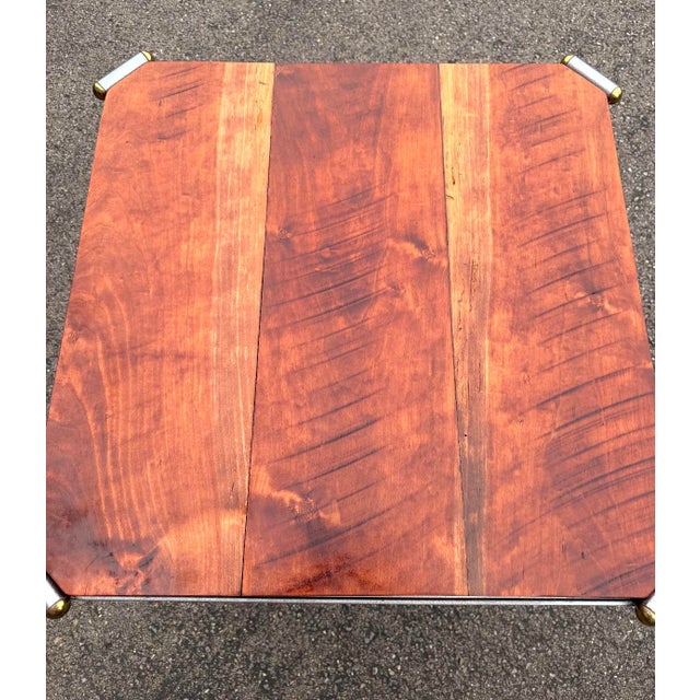 Handcrafted Solid Cherry Side Table With Vintage Curule Base & Brass Accents For Sale - Image 4 of 6