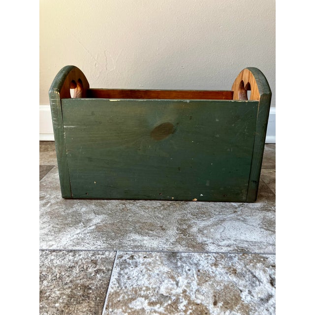 Vintage Country Rustic Sage Green Pine Magazine Crate With Heart Cutouts For Sale - Image 9 of 12