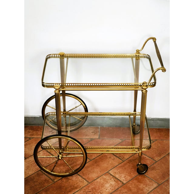 Hollywood Regency Brass and Glass Bar Cart, 1960s For Sale - Image 10 of 10