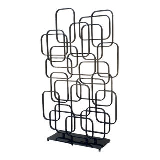 Large 6’ Postmodern Geometric Metal Floor Sculpture / Architectural Room Divider, C. 1990s For Sale