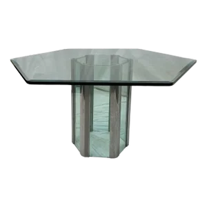 Vintage Pace by Leon Rosen Contemporary Style Chrome & Beveled Glass Hexagonal Dining Table