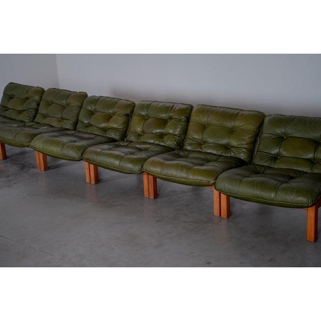 Lounge Chairs in Green Leather, Denmark, 1970s For Sale - Image 3 of 8