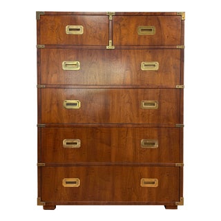 Vintage Henredon Campaign Tall Boy Chest of Drawers For Sale