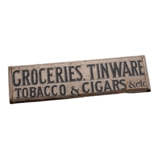 Antique "Groceries" Hand-Painted Wooden Storefront Sign For Sale