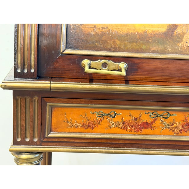 Textile Antique 19th Century French Louis XVI Style Vernis Martin Cylinder "Bonheur Du Jour" Ladies Writing Desk For Sale - Image 7 of 17