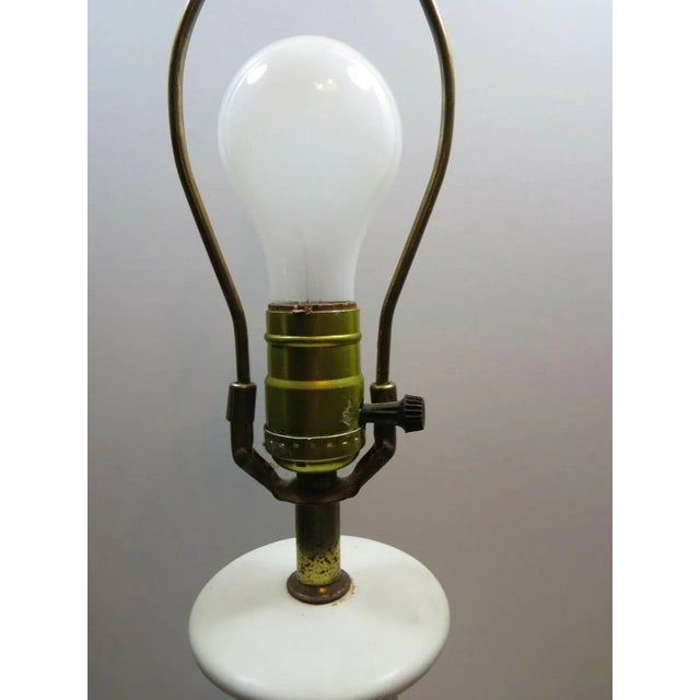 Vintage Mid-Century Modern Danish Off-White Ceramic & Walnut Wood Table Lamp For Sale - Image 6 of 10