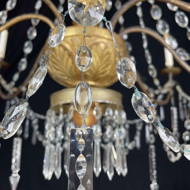Metal Antique Genoese Empire Chandeliers in Crystal and Gilded Wood, 1780s, Set of 2 For Sale - Image 7 of 14
