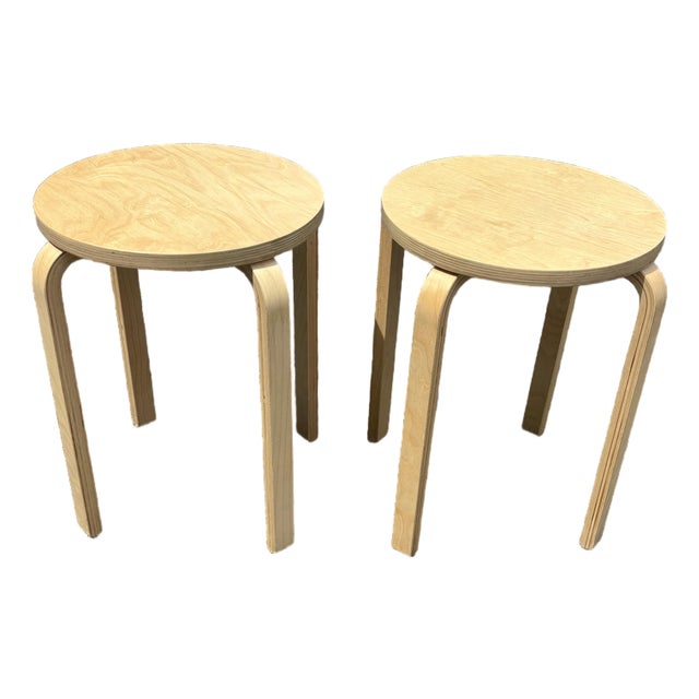 1990s Vintage Ikea Frosta Birch Plywood Stacking Stools, Pair For Sale