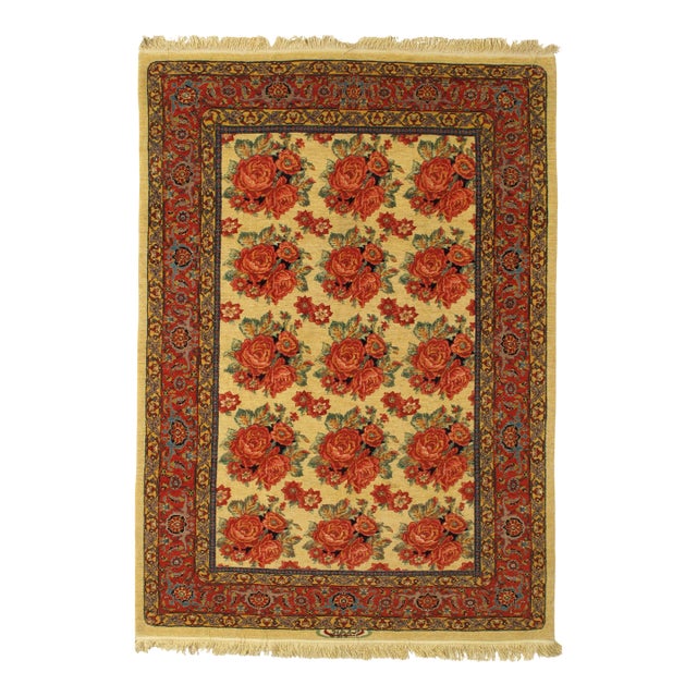 Vintage Hand-Knotted Persian Senneh Rug 5'1" X 7'2" For Sale