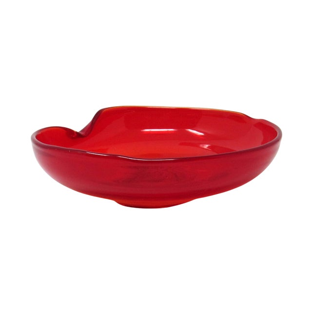 Mid-Century Modern 1960s Ruby Red Hand-Blown Glass Ashtray For Sale - Image 3 of 8