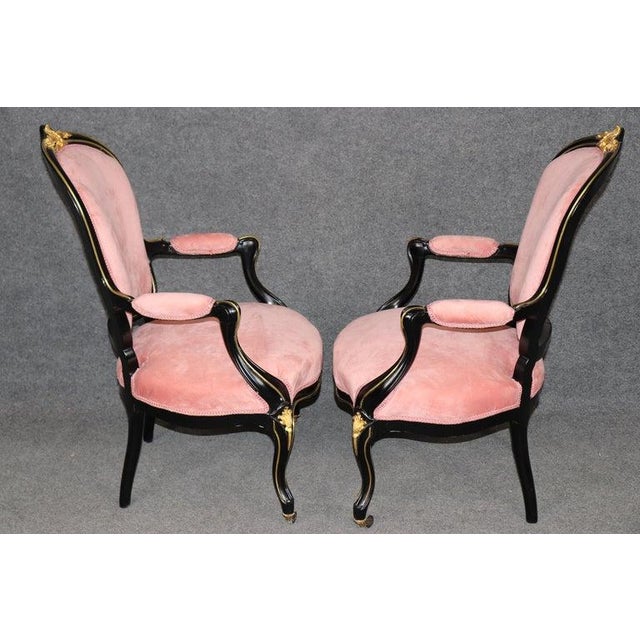 Late 19th Century 10 Louis XV Style 19th C. Ebonized & Bronze Mounted Dining Chairs For Sale - Image 5 of 17