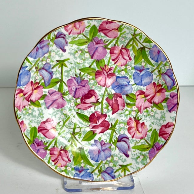 Ceramic Reserved - Vintage Sweet Pea Tea Cup & Saucer, April Birthday Flower of the Month, Royal Standard Bone China, England For Sale - Image 7 of 7