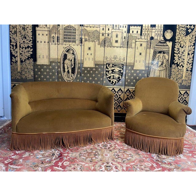 Textile Set of English Sofa and Basket Armchair For Sale - Image 7 of 7