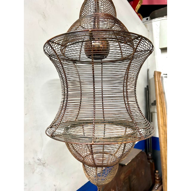 Metal Vintage Antique Bronze-Copper Finish Wire Cage Pendant Light For Sale - Image 7 of 12