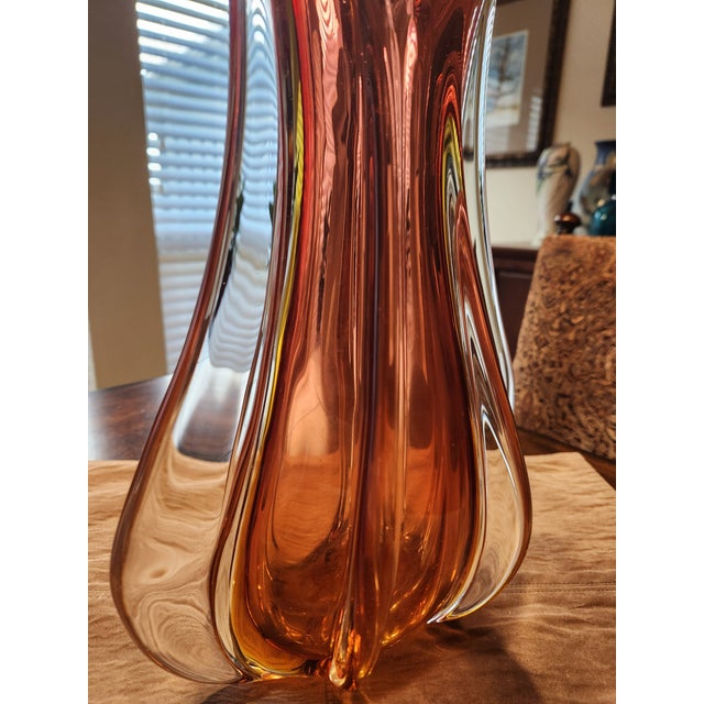 Italian 17” Flavio Poli for Seguso Sommerso Glass Vase - Amber to Ruby - 8lbs For Sale - Image 3 of 6