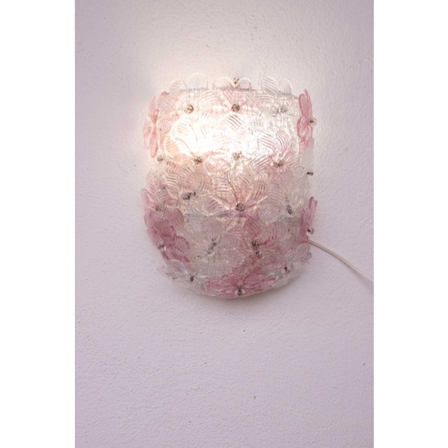1970 Set of 2 Murano Wall Light Pink Flower by Seguso For Sale - Image 10 of 12