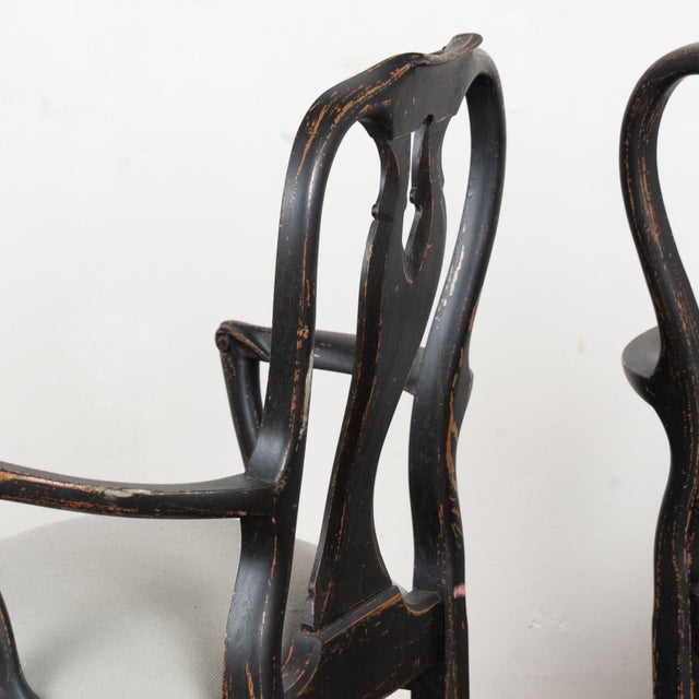 Pair of 19th Century Black Painted Swedish Rococo Armchairs For Sale - Image 14 of 16