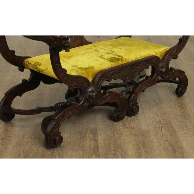 Brown Italian Renaissance Style Antique Carved Double Back Settee For Sale - Image 8 of 13