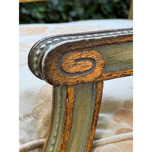 Vintage French Regency Parcel Gilt Upholstered Accent Armchair For Sale - Image 9 of 12