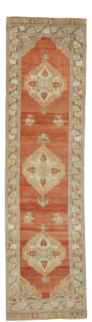 Mid 20th Century Vintage Turkish Oushak Runner 03'06 X 12'10