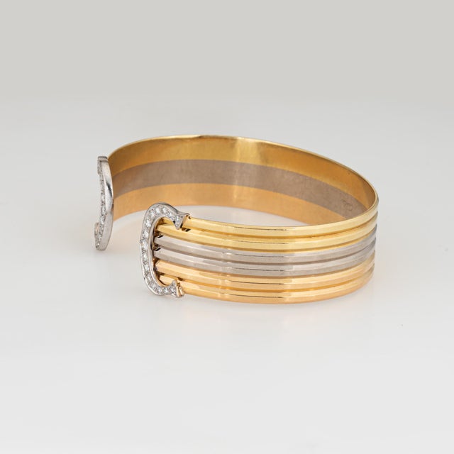 Cartier Circa 1980s Cartier Double C Diamond Bracelet 18k Tri Gold Cuff Vintage Fine Jewelry For Sale - Image 4 of 5