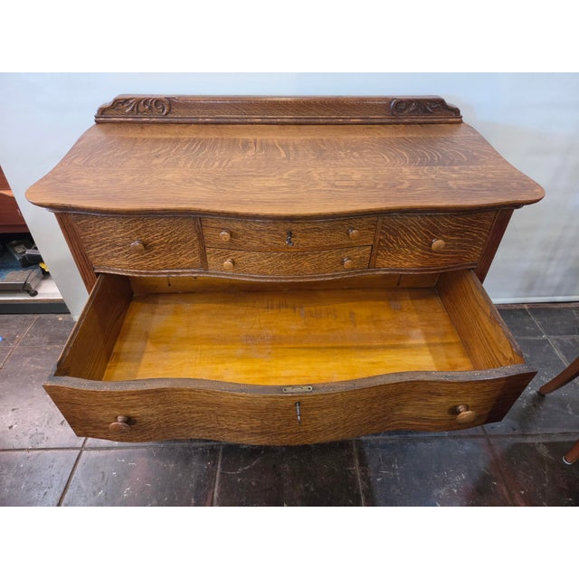 Antique Victorian Solid Tiger Oak Quater Sawn Mission Dresser Chest of Drawers 1880-1918 For Sale - Image 11 of 17