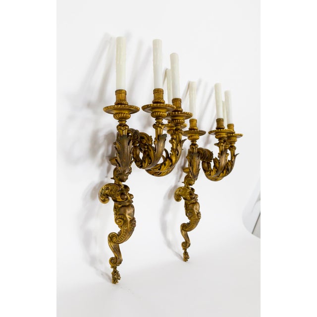 Large Early 19th Century Empire Bronze 4-Light Melusina Sconces -Pair For Sale - Image 10 of 12