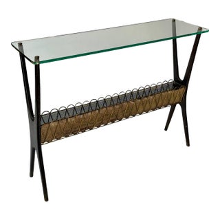 Cesare Lacca Italian Console Table in Walnut, Brass, Italy 1950s For Sale