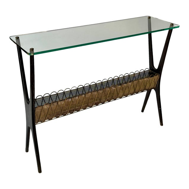 Cesare Lacca Italian Console Table in Walnut, Brass, Italy 1950s For Sale