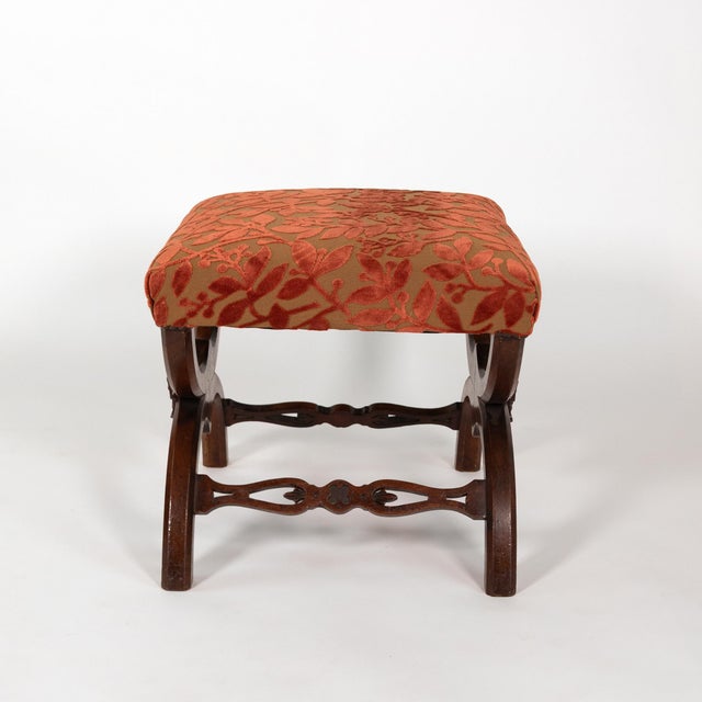 Carved Walnut Curule-Form Stool, French, Circa 1830 For Sale - Image 4 of 12