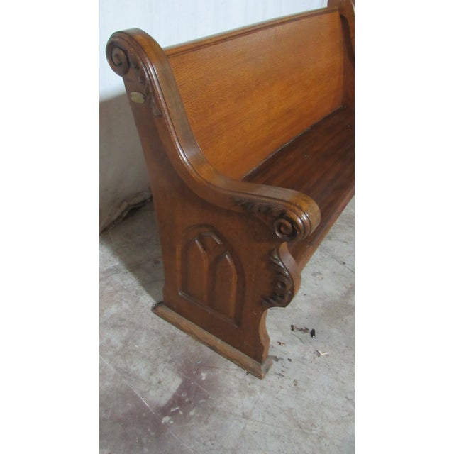 1940s Amazing Oak Church Pew Bench All Carved For Sale - Image 4 of 11