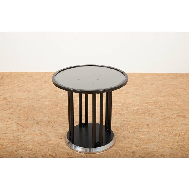Fledermaus Side Table in Black Lacquered Wood with Metal Edge and Leather Glass Top by Josef Hoffmann for Wittmann, 1990s For Sale - Image 3 of 12