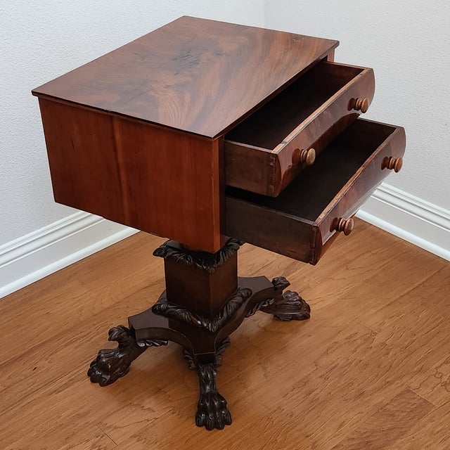 Burgundy Antique Solid and Flame Mahogany American Empire Side Table or Work Table Circa 19th Century For Sale - Image 8 of 17