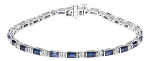 14K White Gold 1 1/10 Cttw Diamond and Blue Sapphire Alternating Link Tennis Bracelet (I-J Color, SI2-I1 Clarity) - 7" Inches