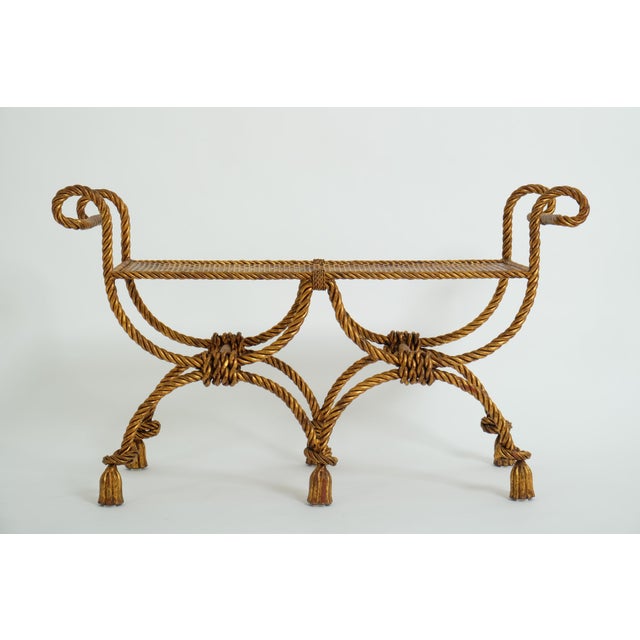 Hollywood Regency Bench in Gilded Iron with Rope and Tassels, 1950s For Sale - Image 9 of 18
