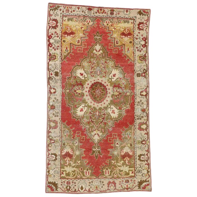Distressed Vintage Turkish Oushak Accent Rug - 3′2″ × 5′9″ For Sale