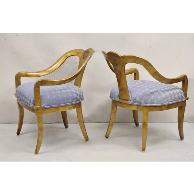 Mid 20th Century Vintage Italian Hollywood Regency Gold Gilt Wood Saber Leg Lounge Chairs - Pair For Sale - Image 5 of 12