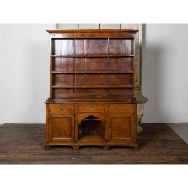 19th Century English 19th Century Oak Welsh Dresser with Open Shelves and Low Sideboard For Sale - Image 5 of 12