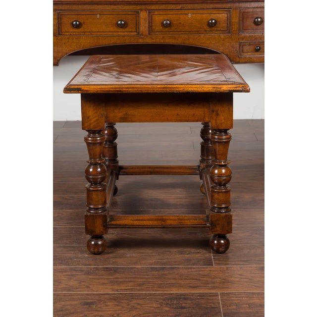 English English 1850s Walnut Parquet Top Table with Single Drawer and Turned Legs For Sale - Image 3 of 12