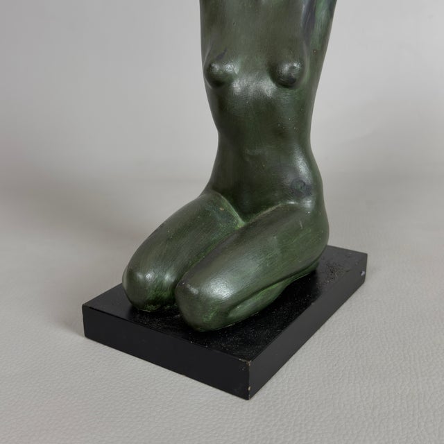 Wood Vintage Ceramic Sculpture of Female Figure on Wooden Base by Francesco Pinton, 20th Century For Sale - Image 7 of 11