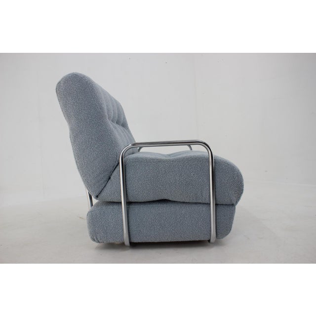 Convertible Chrome Lounge Chair in Bouclé, Czechoslovakia, 1970s For Sale - Image 6 of 18