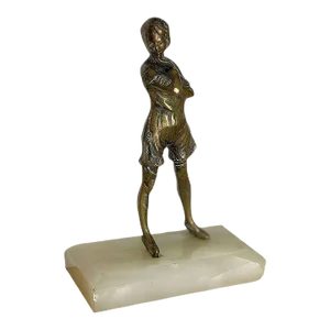 6" Tall Art Deco Nude Female Flapper Bronze Sculpture on Green Onyx Base
