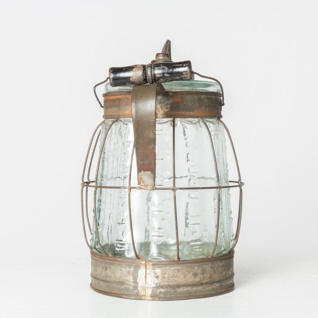 Victorian 19th Century Glass Kerosene Bottle With Wire Cage For Sale - Image 3 of 6