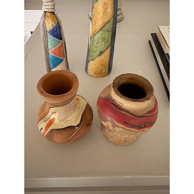 Mid 20th Century Pair of Vintage Nemadji Pottery Swirl Bud Vases For Sale - Image 5 of 12