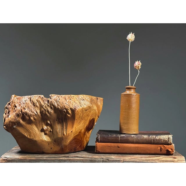 Vintage Organic Modern Hand Carved Wooden Root Bowl. Hand carved root bowl with organic rim. Interior of bowl is glazed....