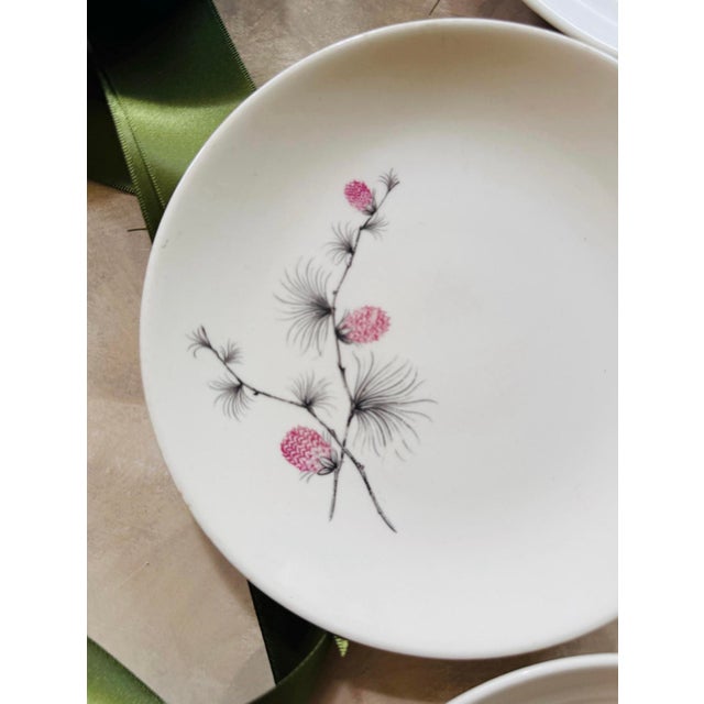 Vintage Mid Century Modern Pink Thistle Floral 6.5” Plates - Set of Four (4) For Sale - Image 4 of 9