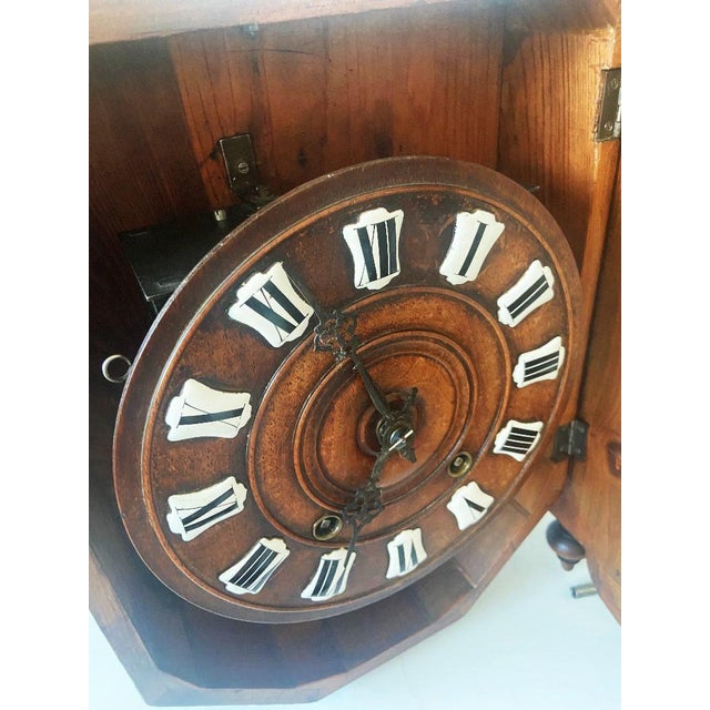 Large Antique French Mechanical Wall Clock in Wood, 1880s For Sale - Image 10 of 13